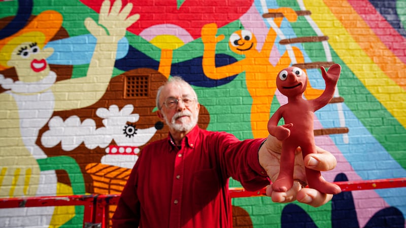 Morph and his co-creator Peter Lord paid a visit to a new mural in Bristol (Ben Birchall/PA)