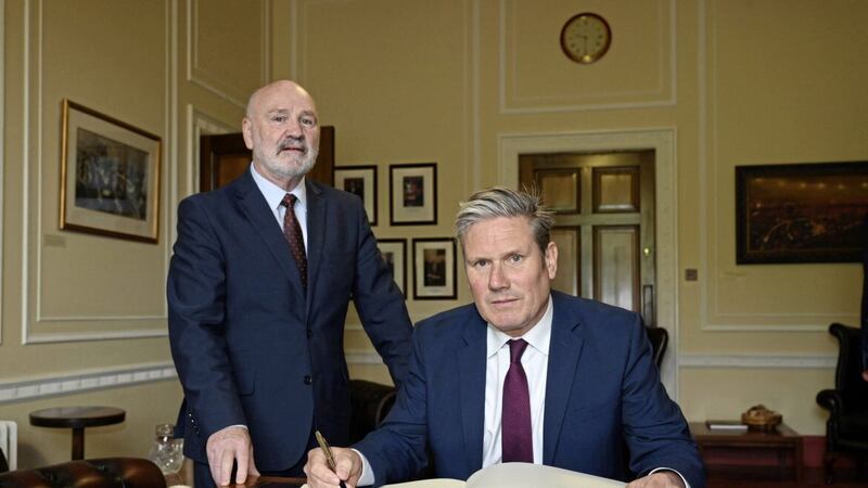 Sir Keir Starmer pictured with Assembly Speaker Alex Maskey during a visit to Parliament Buildings, Stormont 