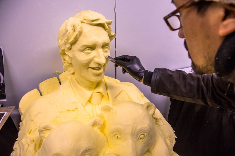 A butter sculpture of Justin Trudeau