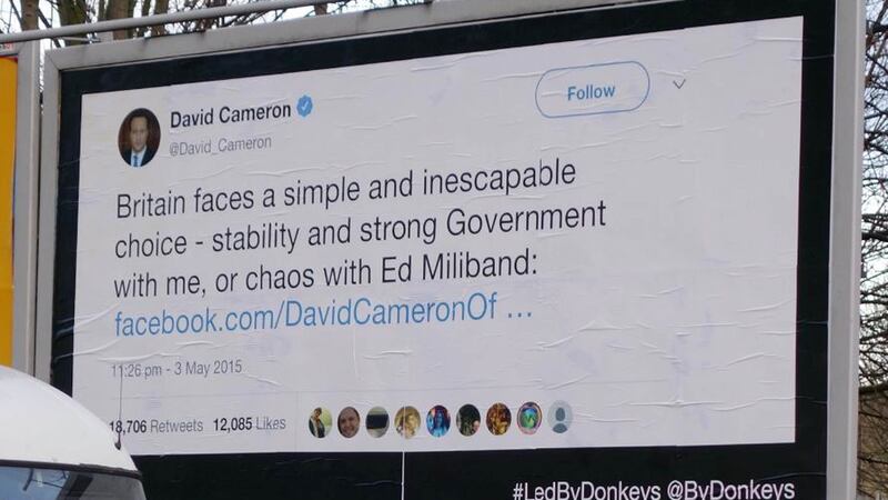 Statements from politicians including the Prime Minister and Jacob Rees-Mogg have been put on giant posters by pro-Remain group Led By Donkeys.