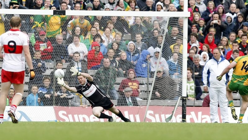 &nbsp;Michael Murphy slots home the decisive penalty against Derry in 2011