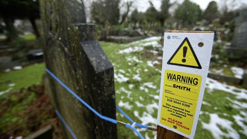 Belfast City Council said 12 graves in the City Cemetery have been banded and warning notices posted after workers discovered they were unsafe. Picture by Mal McCann 