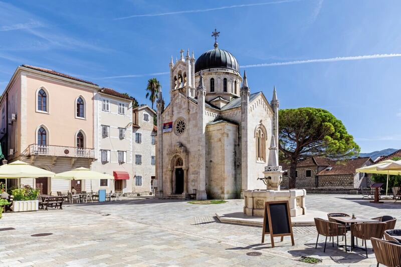 Church of St Jerome and the square in Herceg Novi, Montenegro 