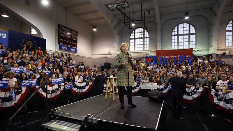 Democratic presidential candidate Hillary Clinton speaks at Carnegie Mellon University in Pittsburgh on Wednesday. Picture by: Keith Srakocic,AP 