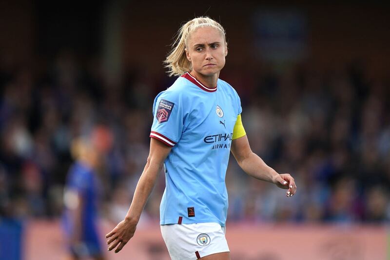 Steph Houghton in action for Manchester City (Tim Goode/PA)