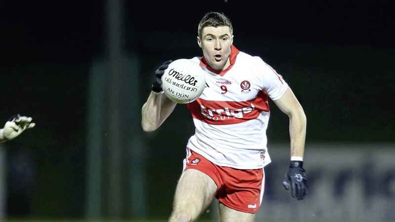 Ciaran McFaul pictured in action with the Derry county football side against Down earlier this year. Picture by Margaret McLaughlin 