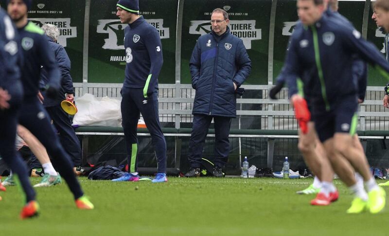 Republic of Ireland manager Martin O'Neill oversees a training session in Dublin.