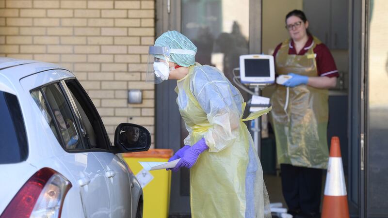An Emergency Department nurse during a demonstration of the Coronavirus pod and COVID-19 virus testing procedures set-up beside the Emergency Department of Antrim Area Hospital, Co Antrim. Picture by Michael Cooper/PA Wire&nbsp;
