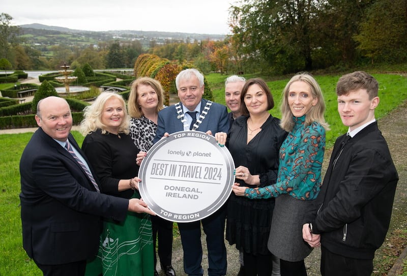 Chairman of Donegal council, Martin Harley, pictured centre with Donegal tourism leaders, who said the Lonely Planet listing was 'significant'. 