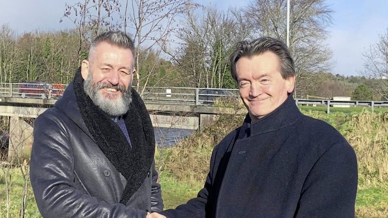 Feargal Sharkey (right) with Dean Blackwood of River Faughan Anglers  
