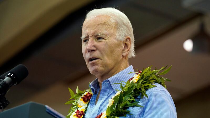 President Joe Biden speaks as he meets with community members impacted by the Maui wildfires at Lahaina Civic Center (Evan Vucci, AP)