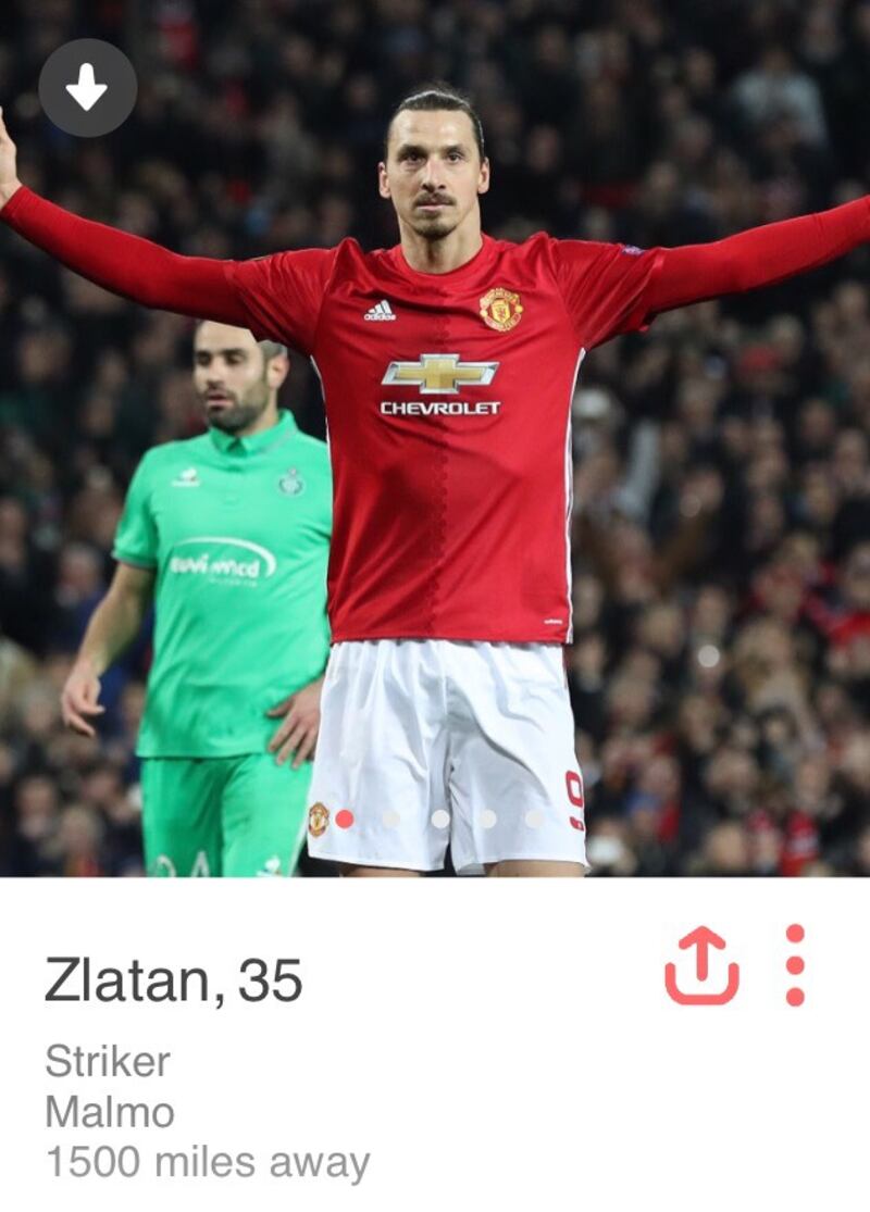 A fake Tinder profile for Zlatan Ibrahimovic