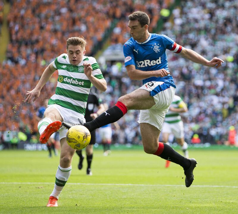 Celtic's James Forrest (left) Ranger's Lee Wallace battle for the ball during the Ladbrokes Scottish Premiership match at Celtic Park, Glasgow on Saturday September 10, 2016