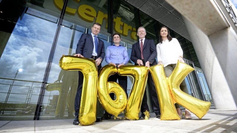 A new Centra store at City Quays in Belfast opened last month. Pictured at the opening are: Nigel Maxwell, Centra sales director; Stephen Gracey, owner, Centra City Quays; Graeme Johnston, property director, Belfast Harbour; and Anna McErlean, owner, Centra City Quays. 