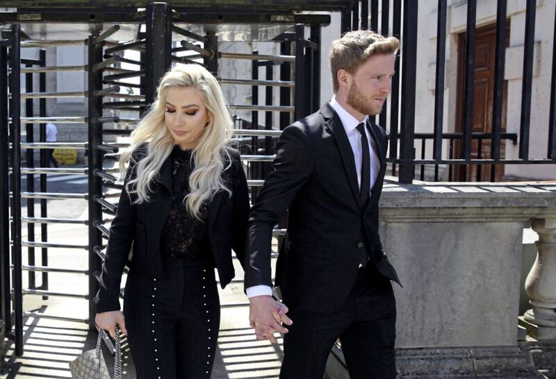 Glamour model Laura Lacole and Republic of Ireland footballer Eunan O'Kane leaving the High Court in 2017 after seeking to have their planned humanist wedding officially recognised. Picture by Cliff Donaldson