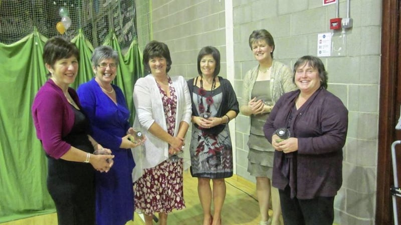 Pictured at a function celebrating the 25th anniversary of An Riocht&rsquo;s Ulster club titles, L to R: Cathy Trainor (nee O'Hare), Teresa Allen, Christine Morgan (nee Rooney), Kathleen Ann Sloan (nee Cunningham). and Veronica (aka Bonny) MacGreevy.