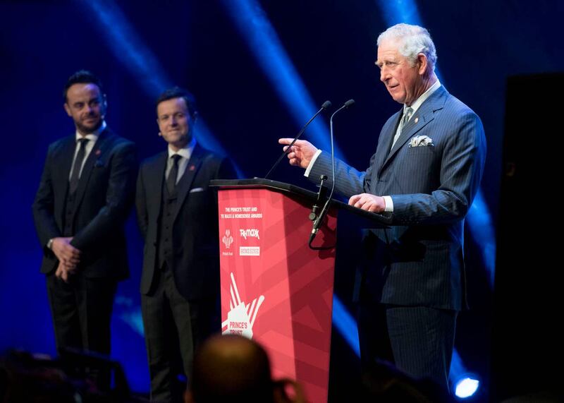 The Prince of Wales on stage with Ant and Dec at the London Palladium (Geoff Pugh/The Daily Telegraph)