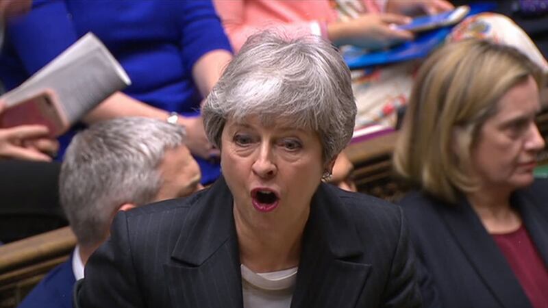 Theresa May pictured speaking during Prime Minister's Questions in the House of Commons, London&nbsp;