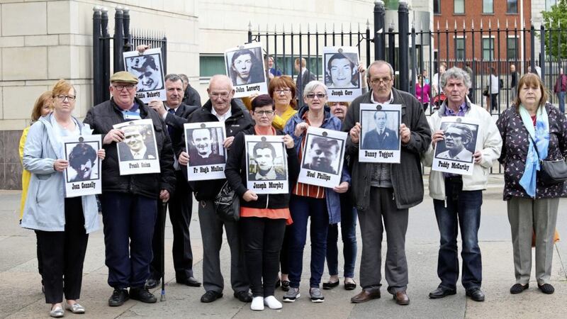 Ballymurphy families outside an earlier inquest hearing. Picture by Mal McCann 