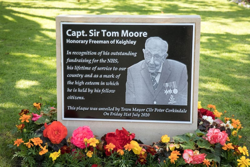 A plaque unveiled in honour of Captain Sir Tom Moore