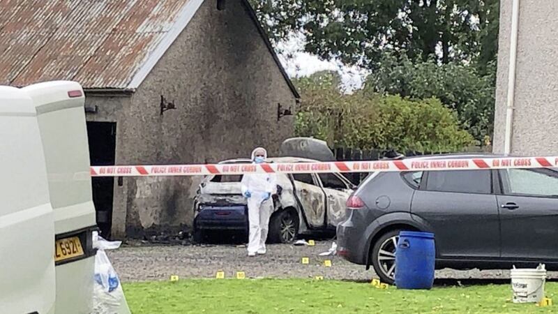 Police forensics at the scene on the Quarry Road near Gulladuff. Picture by Alan Lewis/ PhotopressBelfast 
