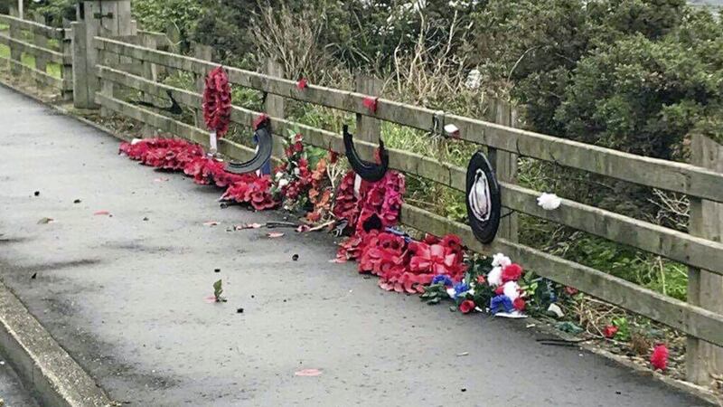 The damaged memorial at Narrow Water. Picture by Press Association 