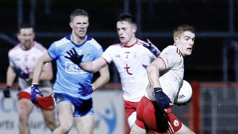 Tyrone&#39;s Peter Harte in action against Dublin in the final round of NFL games before Covid-19 lockdown. Pic Philip Walsh.. 