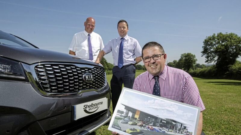 Announcing the Shelbourne Motors partnership with Kia are (from left) Nigel Flude, regional franchising manager at Kia Motors (UK) with Shelbourne sales directors Richard Ward and Paul Ward 