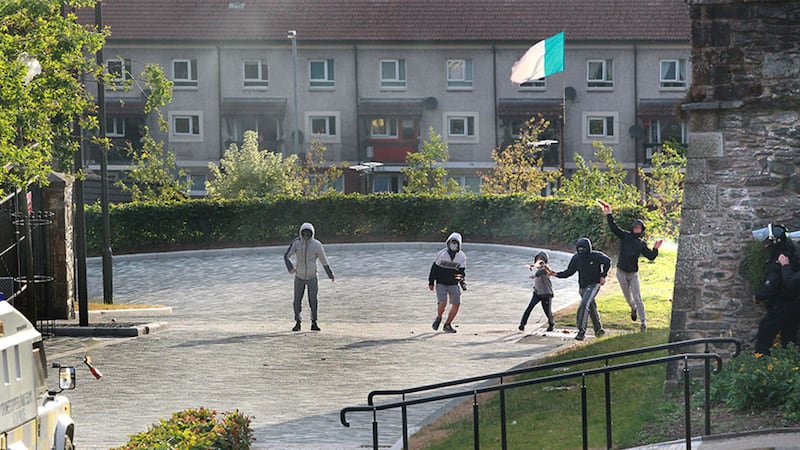 Youths rioting in Derry's Bogside last week. Picture by Margaret McLaughlin