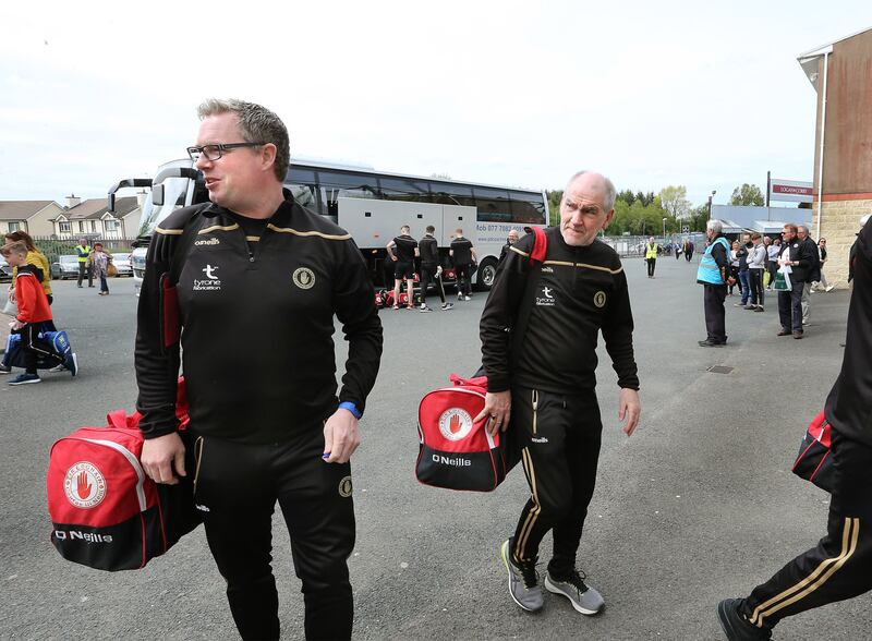 Bags packed: Gavin Devlin and Mickey Harte moved on from Tyrone to Louth - and are now hooking up with Derry.
