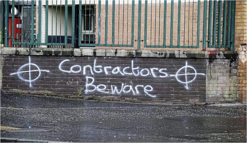 Threatening graffiti which appeared in the New Lodge area yesterday. 