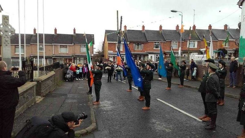An RNU parade takes place in Ardoyne on Easter Saturday. Picture by Facebook 