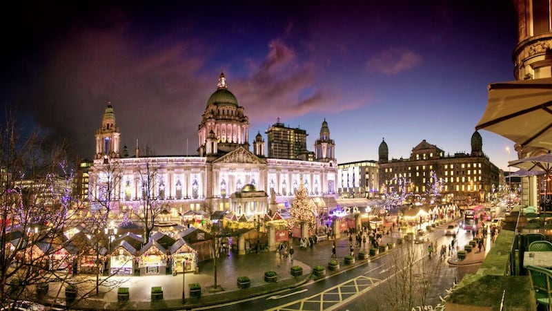 The Belfast Christmas Market in the grounds of City Hall opens to visitors on Saturday. Picture by Brian Morrison 