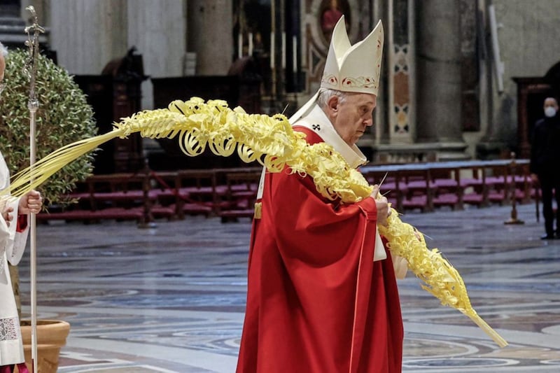 Pope Francis celebrated Palm Sunday Mass in Saint Peter&#39;s Basilica. Picture by Giuseppe Lami/Pool photo via AP 