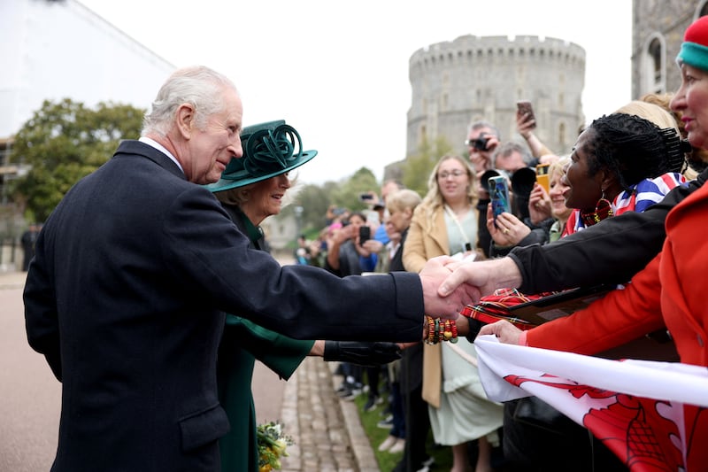 Charles greeted a long line of well-wishers after the Easter Sunday service