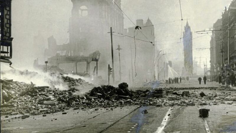 Belfast city centre after a German bombing raid, the most devastating of which was carried out 80 years ago this week 
