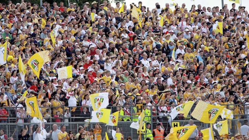 The sea of yellow that engulfed Clones for the Ulster final in 2009 was the ultimate proof that Antrim don't just need Ulster finals on their doorstep in a new Casement Park - they need to be playing in them.<br /> Picture by Seamus Loughran.