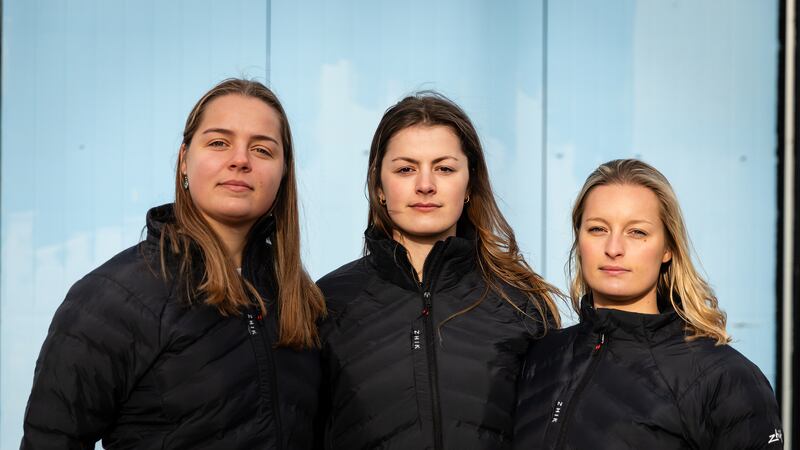 Lottie Hopkinson-Woolley (left), Miriam Payne (middle) and Jess Rowe (right) will be rowing across the Pacific Ocean non-stop and unsupported