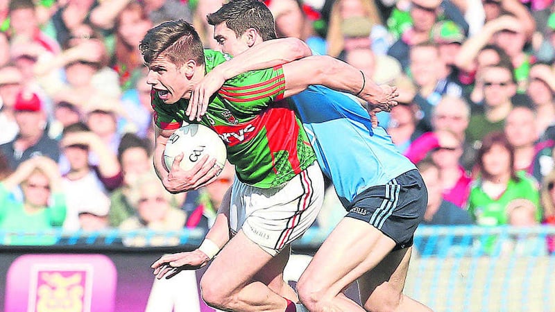 Dublin&rsquo;s Diarmuid Connolly and Mayo&rsquo;s Lee Keegan tangle during their All-Ireland semi-final clash<br />Picture: Philip Walsh