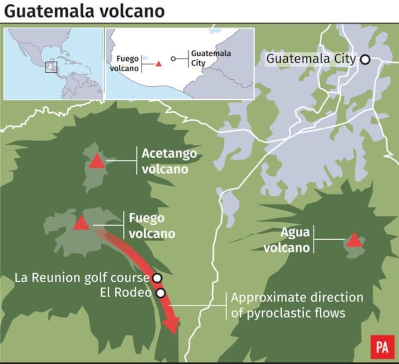 A PA graphic showing the location of the Volcano de Fuego 