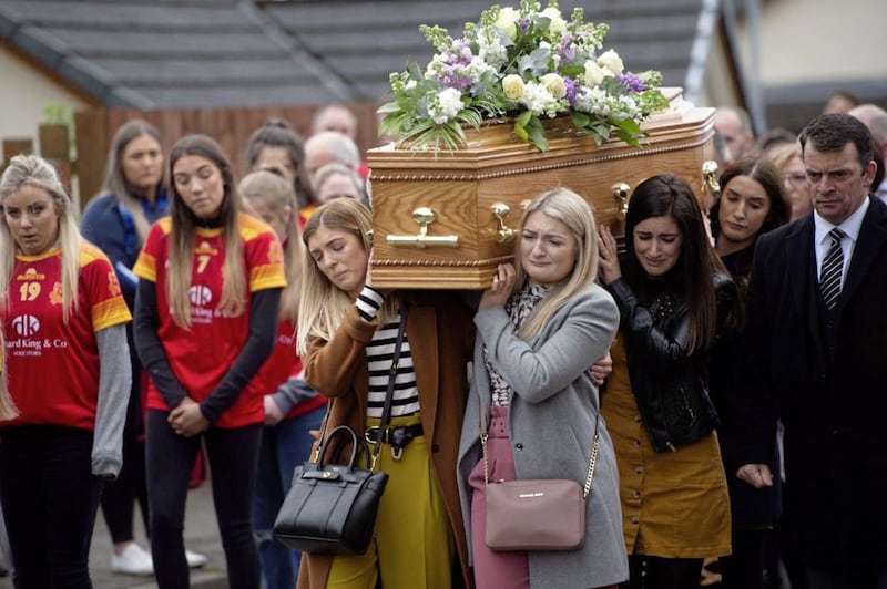 Mourners gathered in Co Down for the funeral of Gaelic footballer Siobhan McCann 