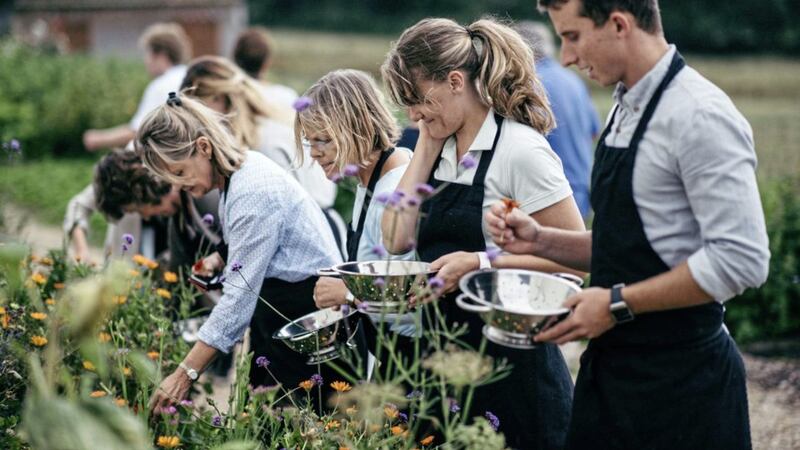 Students on one of River Cottage&#39;s two-day cookery courses 