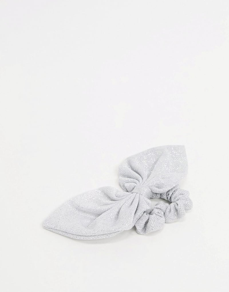 Asos Design Bow Hair Tie in Silver Shimmer, &pound;6 