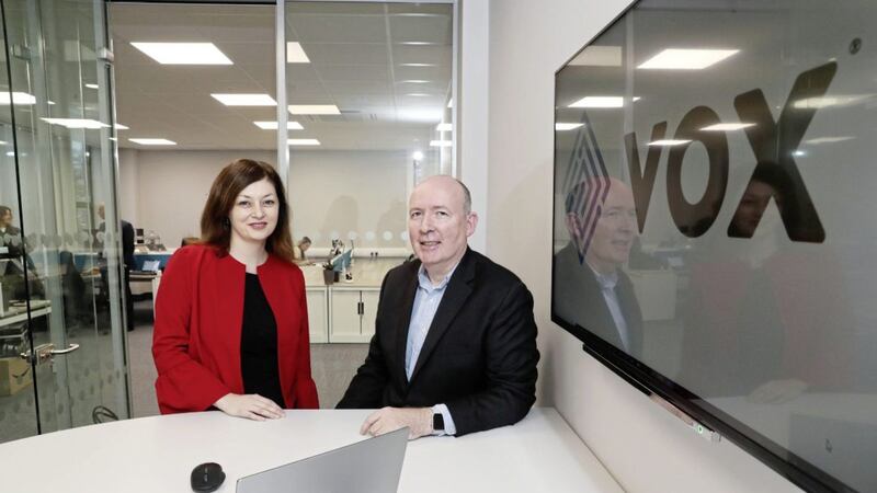 Vox Financial chief executive Terry Robinson with Invest NI&#39;s Susan O&#39;Kane 