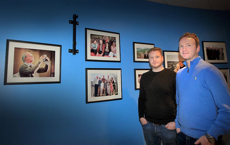 Emmett and Fiachra McGuinness attending the official opening of the exhibition for their late father Martin McGuinness at the Gasyard centre in Derry's Bogside&nbsp;