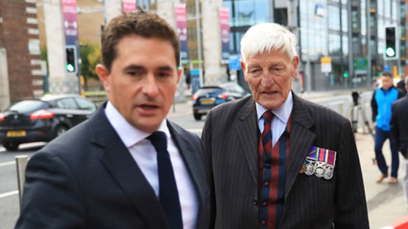 Johnny Mercer (left) pictured in Belfast with Dennis Hutchings&nbsp;