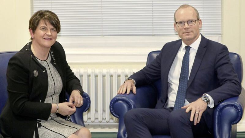 T&aacute;naiste Simon Coveney met DUP leader Arlene Foster at Stormont yesterday. Picture by PressEye/PA Wire  