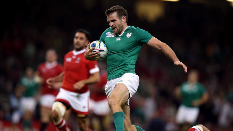 Ireland's Jared Payne races clear to score the seventh try against Canada during the Rugby World Cup match at the Millennium Stadium last Sunday<br />Picture: PA&nbsp;
