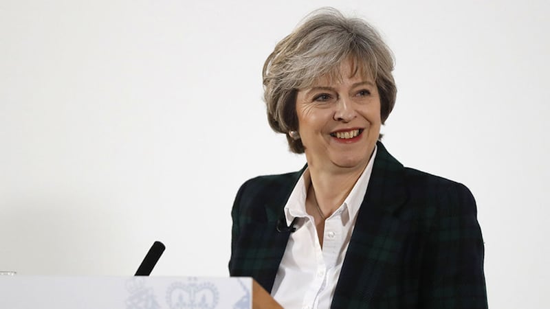 British Prime Minister Theresa May after speaking at Lancaster House in London where she outlined her plans for Brexit, saying that she does not want an outcome which leaves Britain &quot;half in, half out&quot; <br />of the European Union&nbsp;