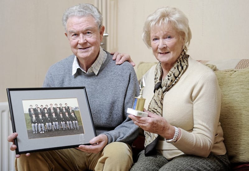 The late parents of Northern Ireland manager Michael O&#39;Neill, Des and Pat O&#39;Neill, pictured with some of his trophies and photographs. 